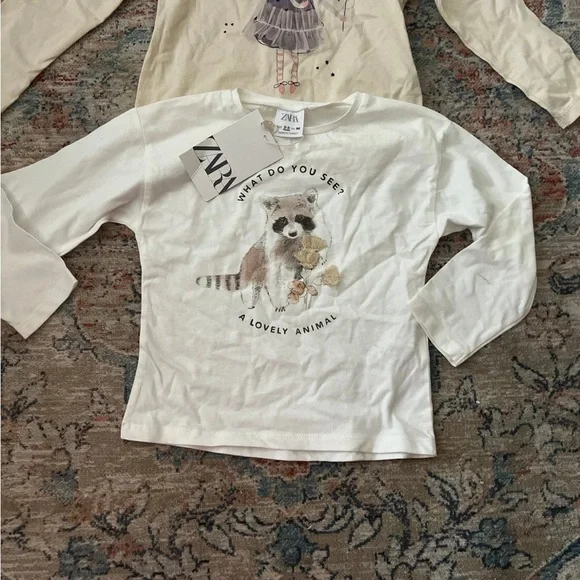 Zara Cream and White Long Sleeve Tees with Playful Graphics - Picture 2 of 5